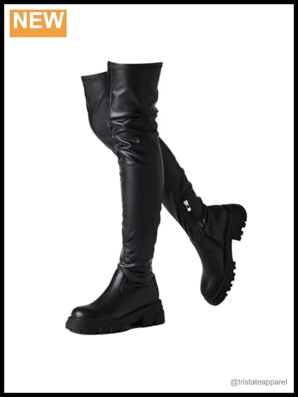 Women's Thigh High Boots Platform Chunky Heels Stretchy Faux Leather Over The